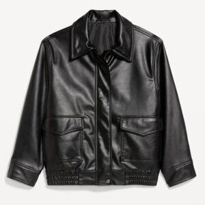 oversized faux leather bomber jacket